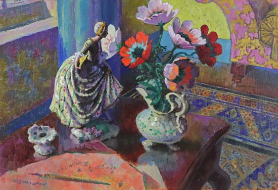 Still Life with Porcelain Figure by Orlando Greenwood